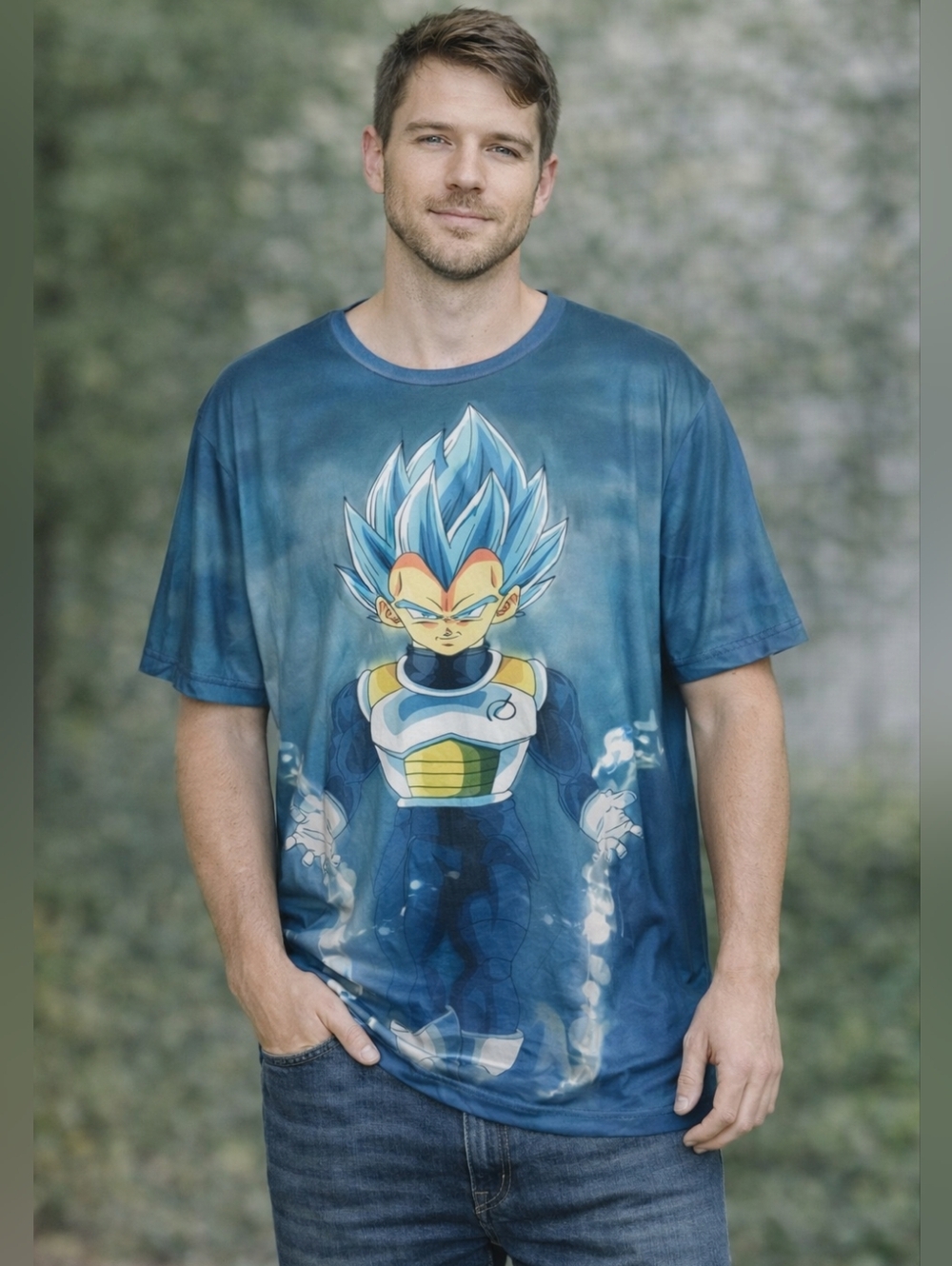 Men's Unbranded Blue Vegeta Graphic Short Sleeve Tee